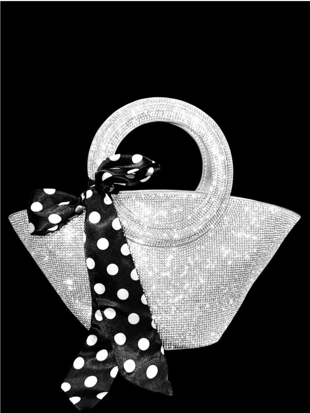 Elegant Crystal Silver Tote with Polka Dot Bow